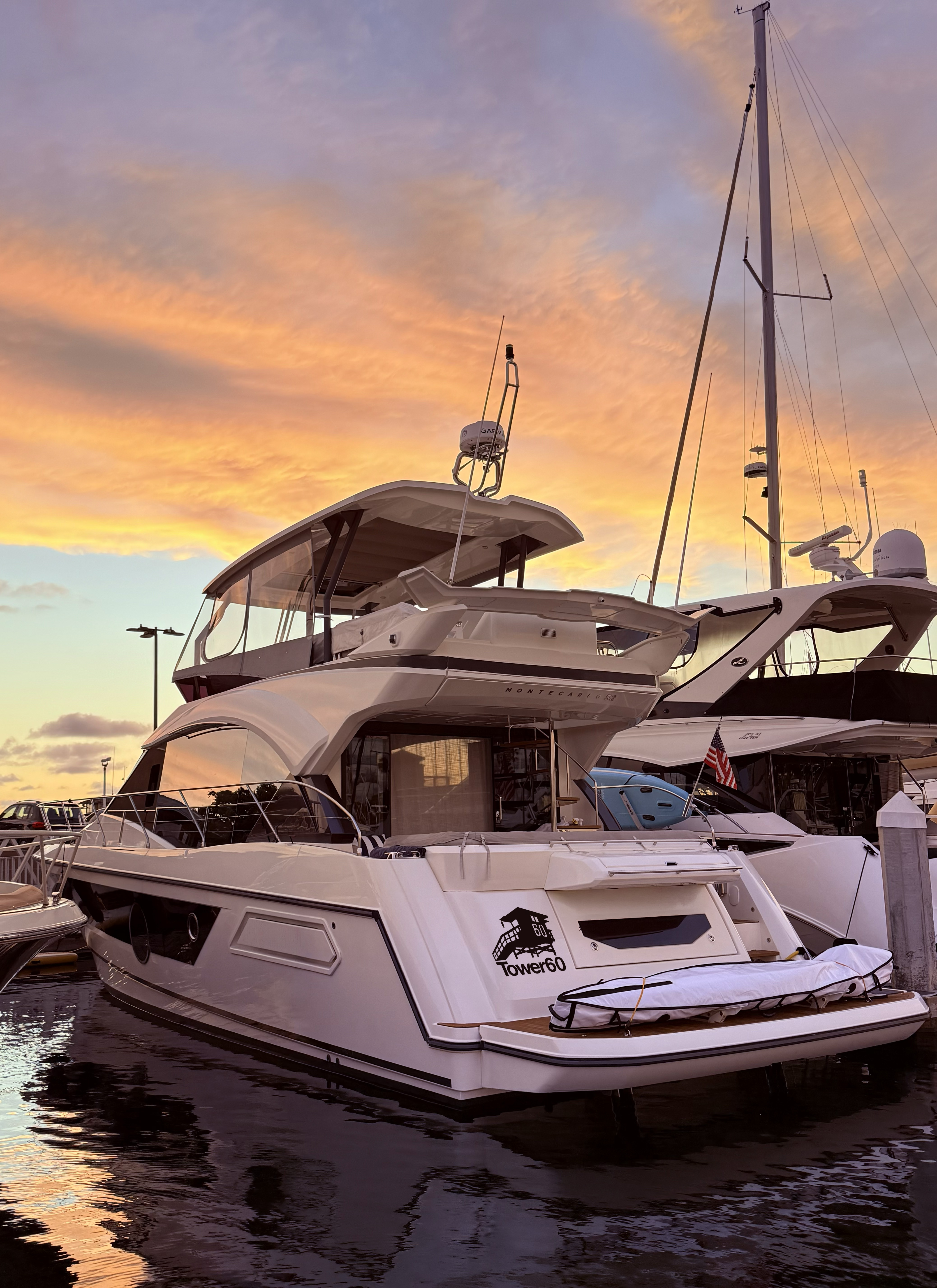 The Tower60 at Portofino Marina at sunset